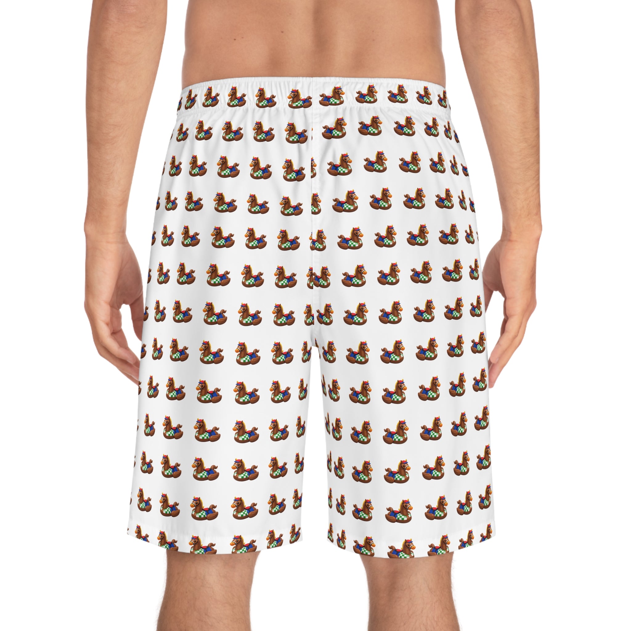 Duck Horse Pattern Men's Board Shorts — Cute Retro Rubber Horse Duck Swim Trunks
