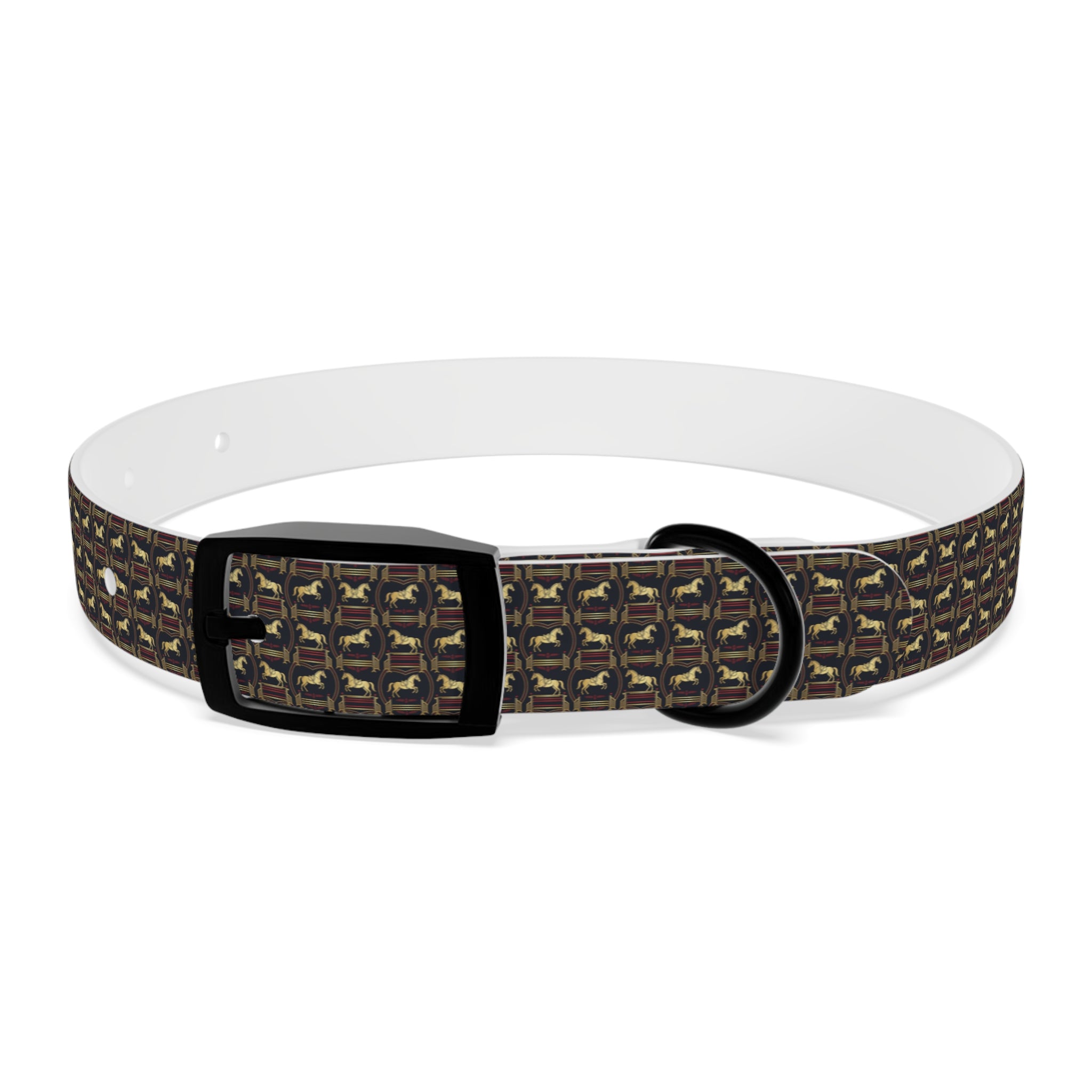 Navy Rich Red and Gold all over Horse Equestrian print dirt and waterproof collar