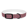 Pink Plaid Dog Collar with Tiny Gold Saddle Pattern