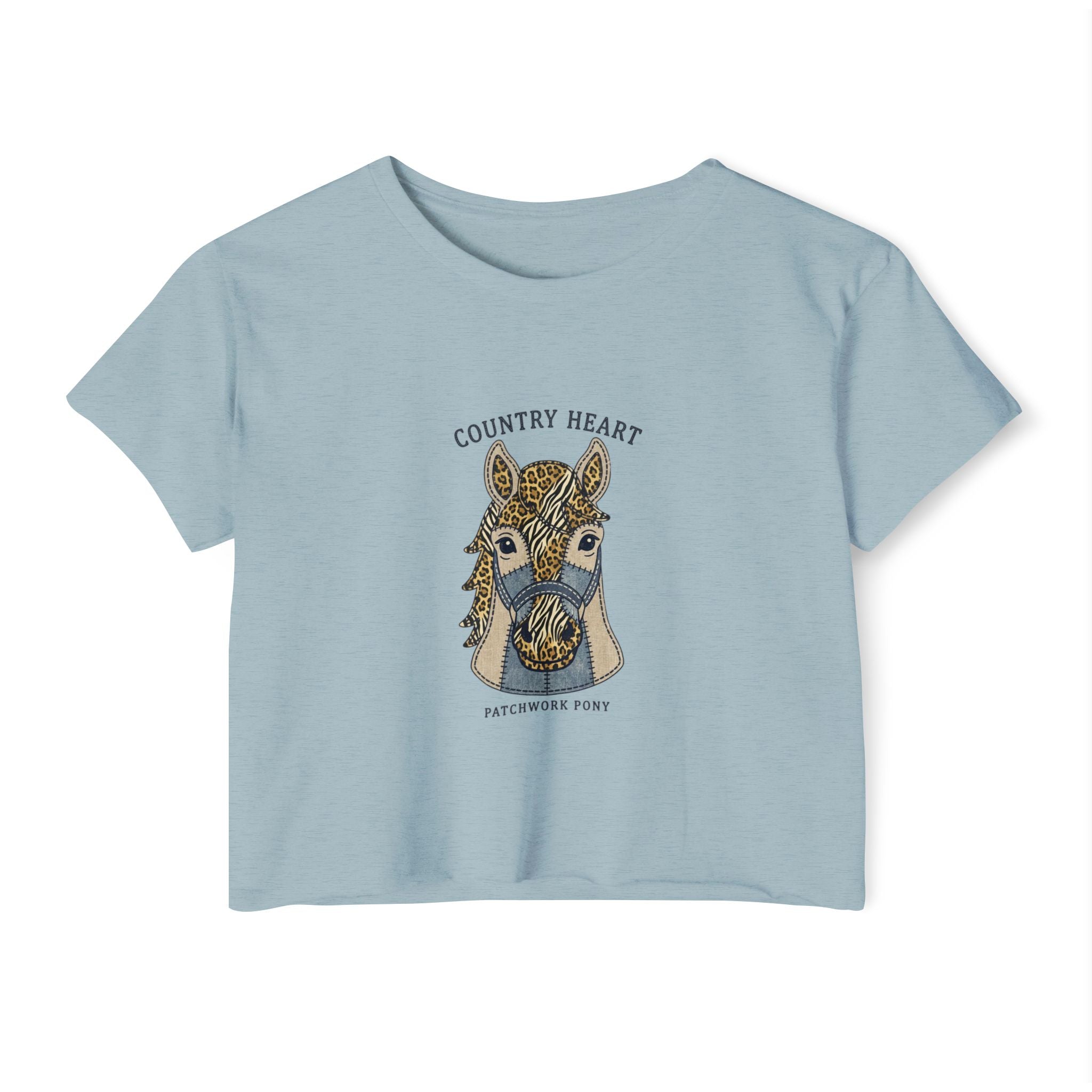 Country Heart Patchwork Pony Crop Top — Women’s Festival Tee