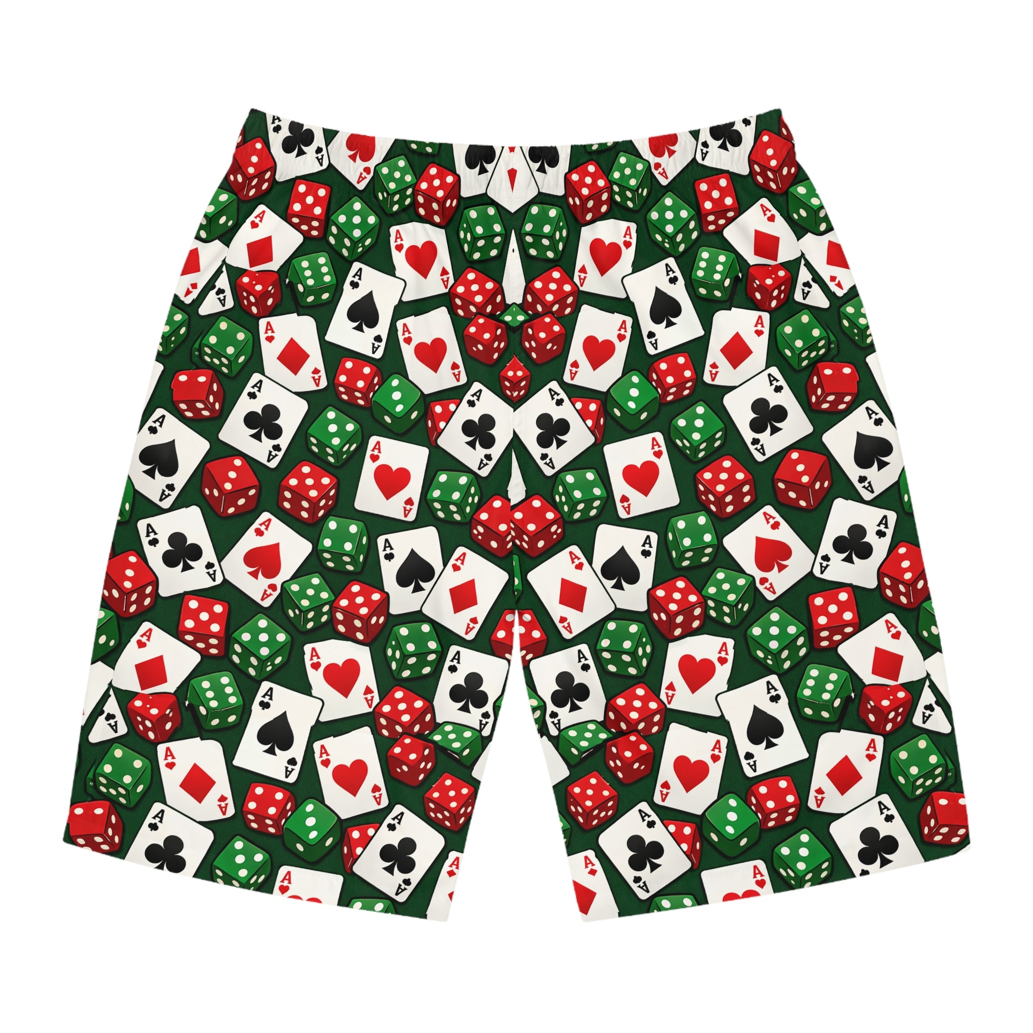 Casino Dice & Cards Board Shorts — Men's Poker Pattern Swim Trunks
