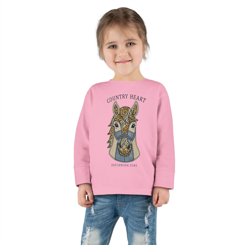 Toddler Long Sleeve Tee — 'Country Heart' Horse Graphic Shirt for Kids