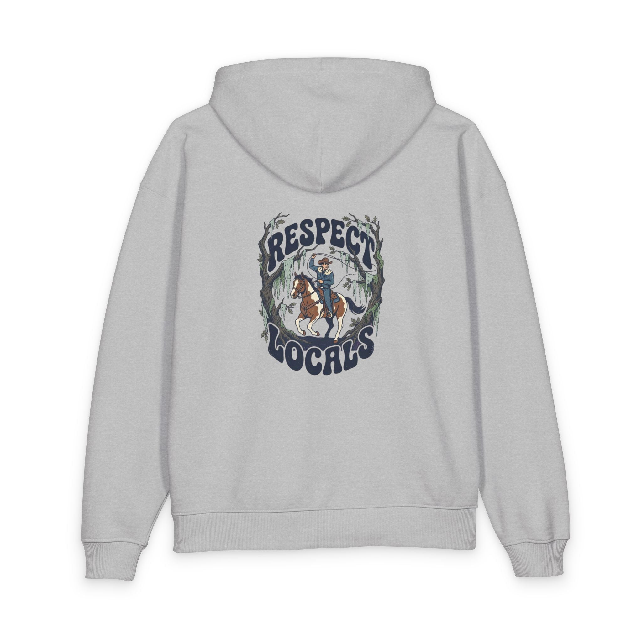 Respect Locals Hoodie — Eco Organic Relaxed Pullover with Western Graphic