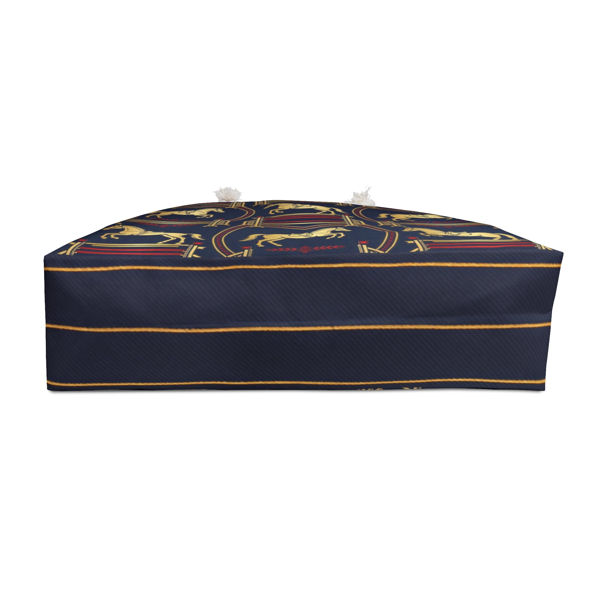 Equestrian Vintage Navy Weekender Bag — Gold Horse Pattern Travel Tote