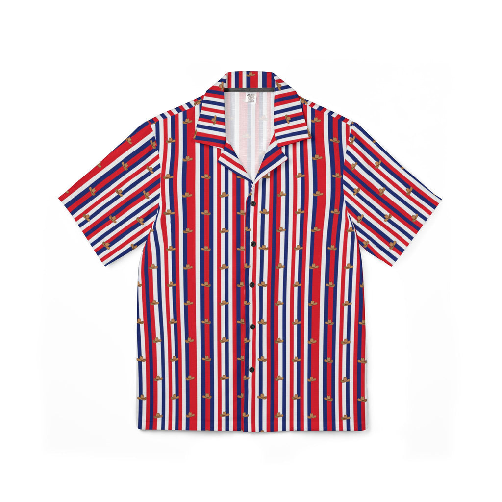 Patriotic Stripe and Mini Cowboy Hat Motif short sleeve button down