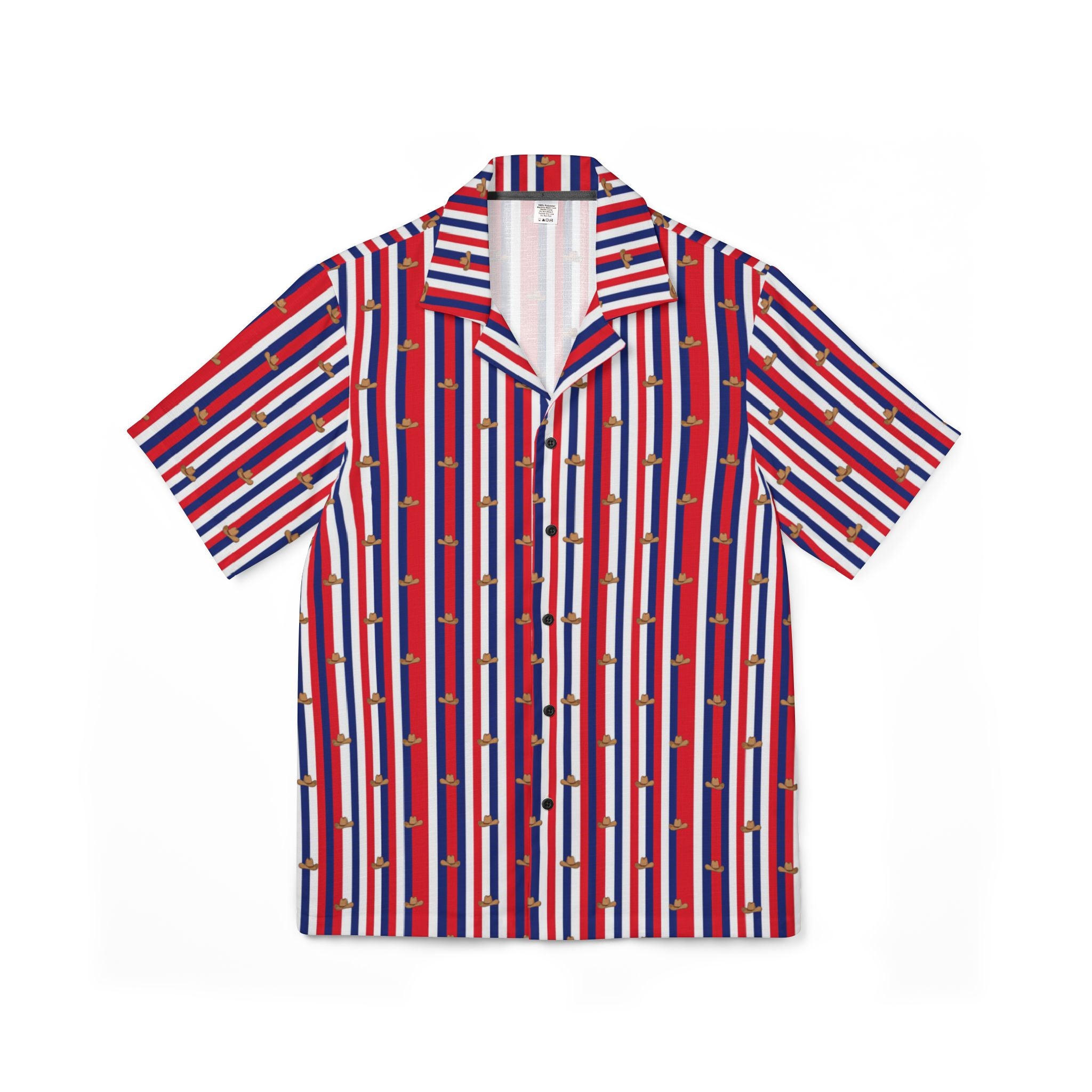 Patriotic Stripe and Mini Cowboy Hat Motif short sleeve button down