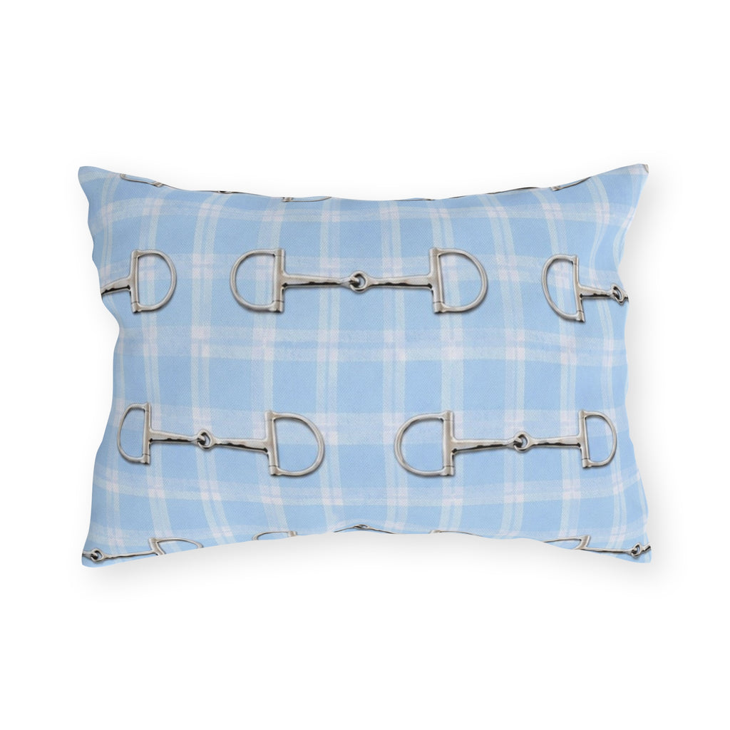Baby Blue Plaid Horse Bit Outdoor Pillow