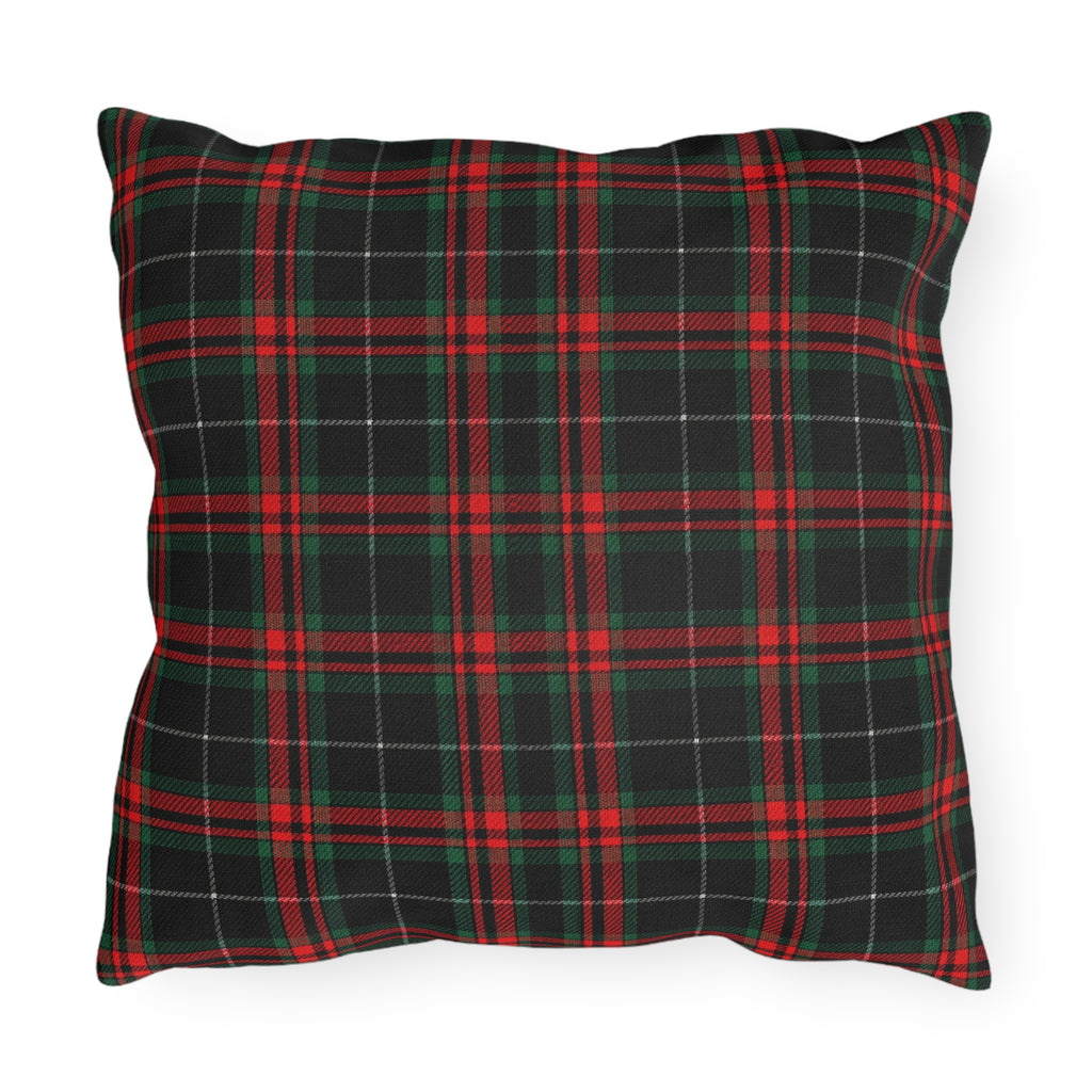 White Horse on Red and Black Tartan Outdoor Pillow