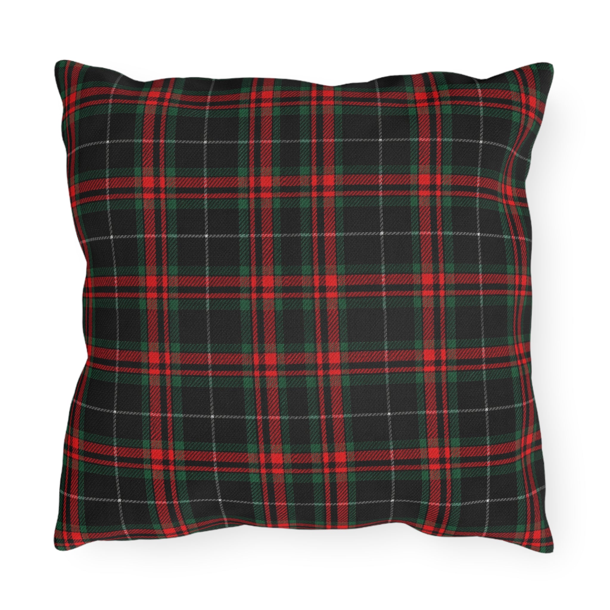 White Horse on Red and Black Tartan Outdoor Pillow