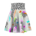Neon Snow Leopard Horse Print Skater Skirt — Leopard Waistband, Retro 80s Rainbow Horse Vibe