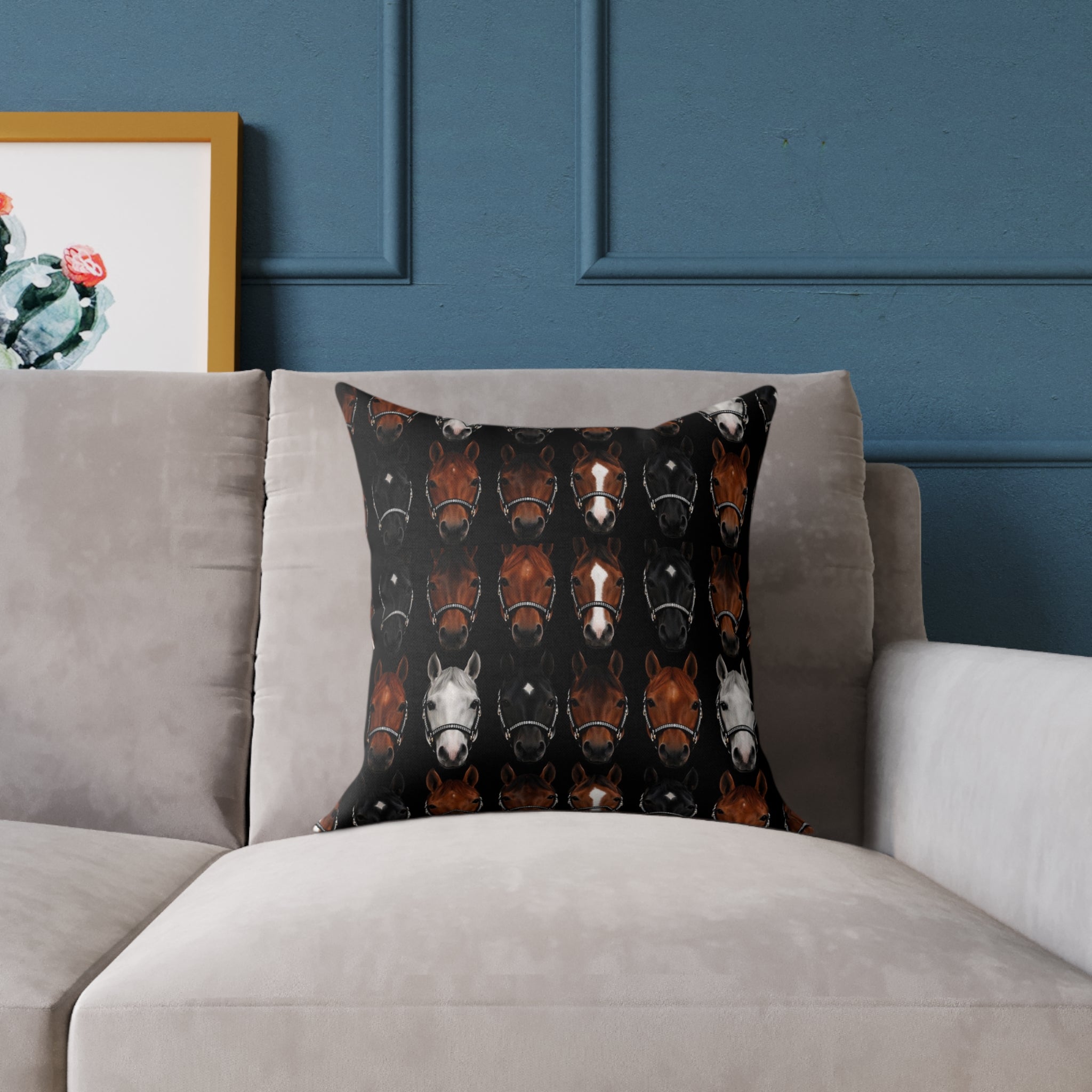 Equestrian Horse Portrait Square Pillow – Rustic Stable Decor