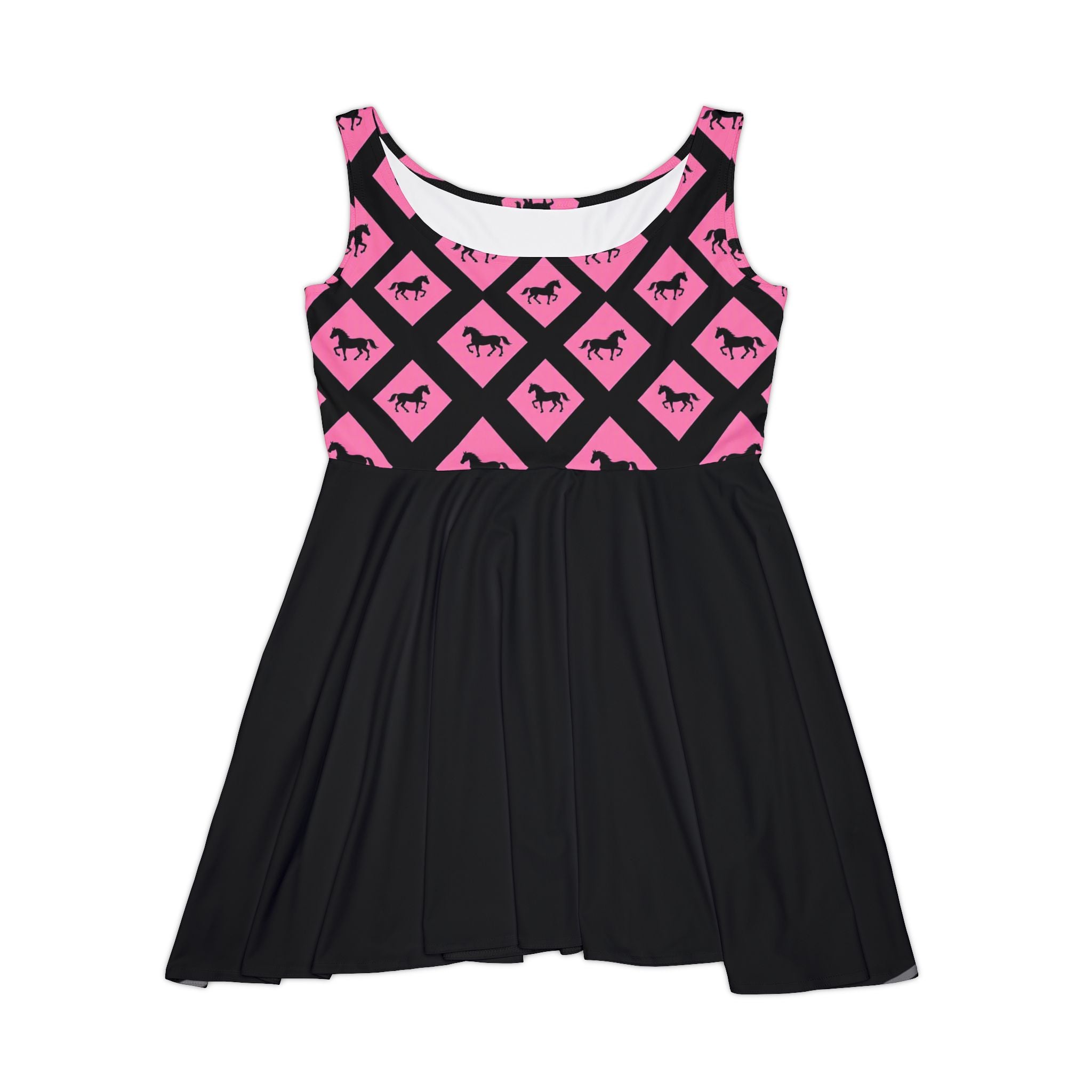 Women's Skater Dress Pink And Black Horse Print