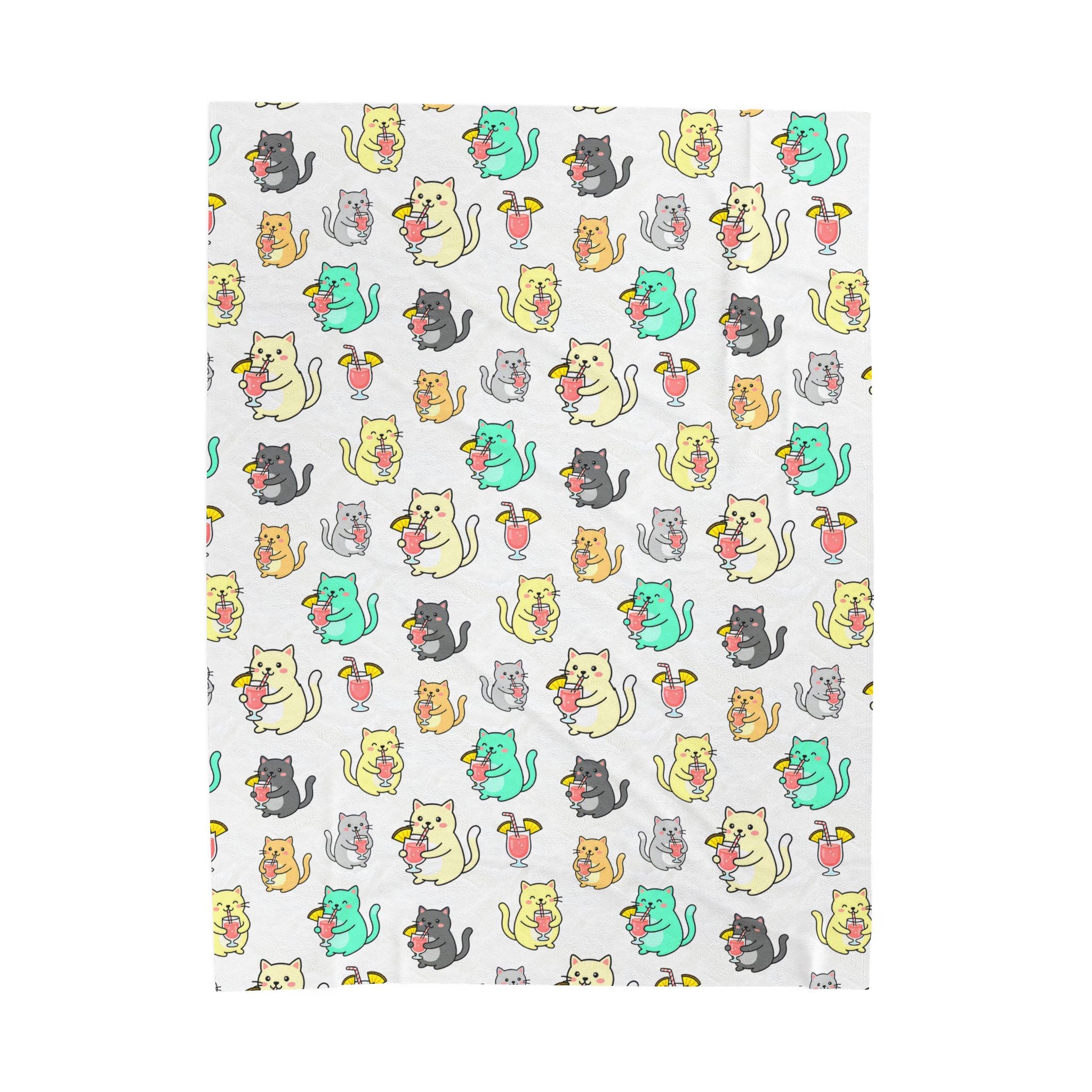 Cocktails and Cats Pattern Velveteen Plush Blanket — Cozy Kitty Throw