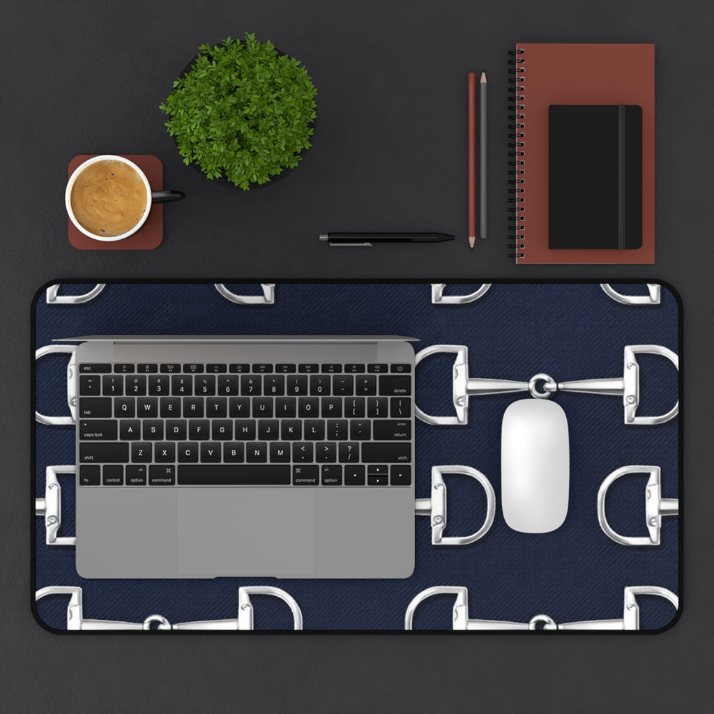 Equestrian Bit Pattern Desk Mat — Navy Horse Bit Mouse Pad