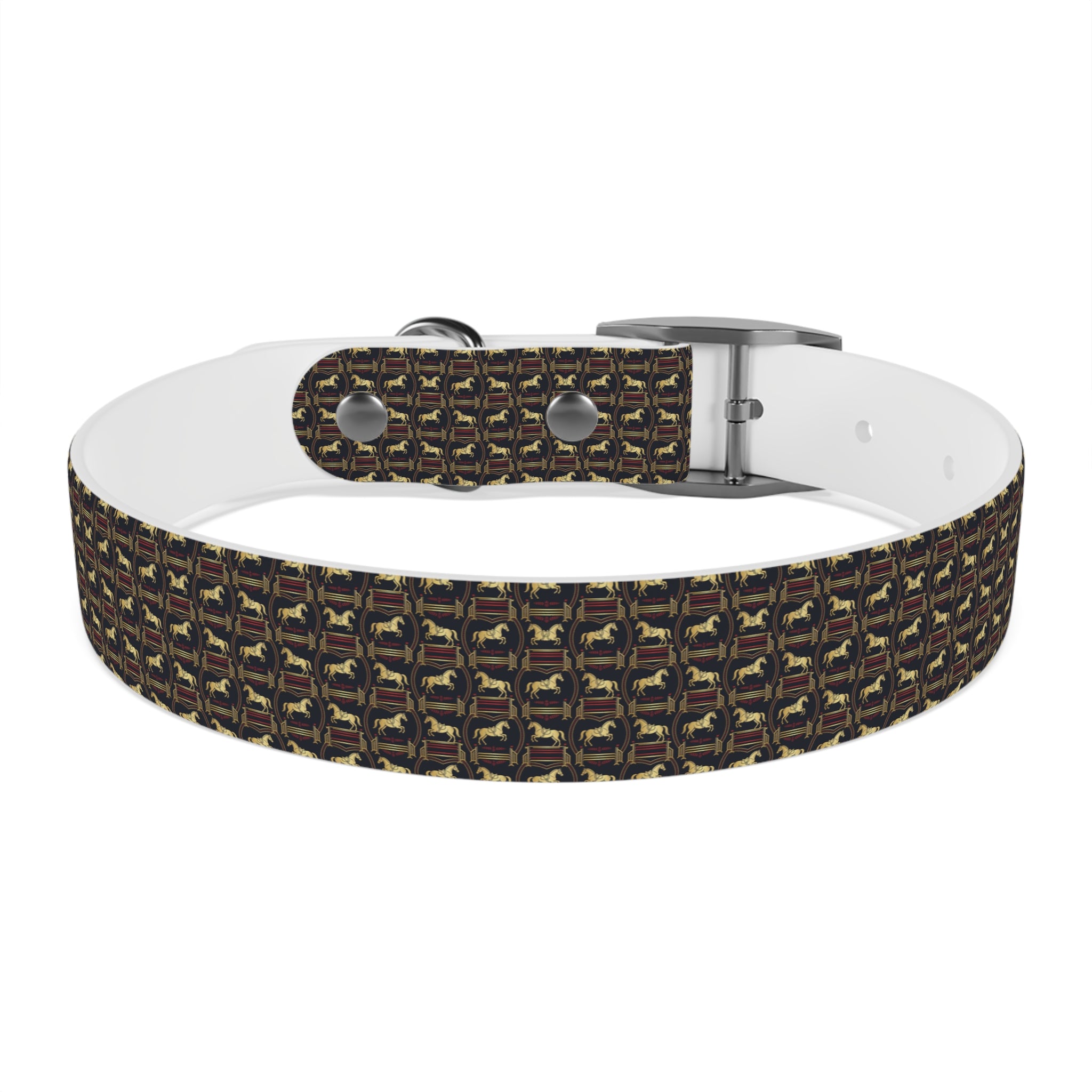 Navy Rich Red and Gold all over Horse Equestrian print dirt and waterproof collar