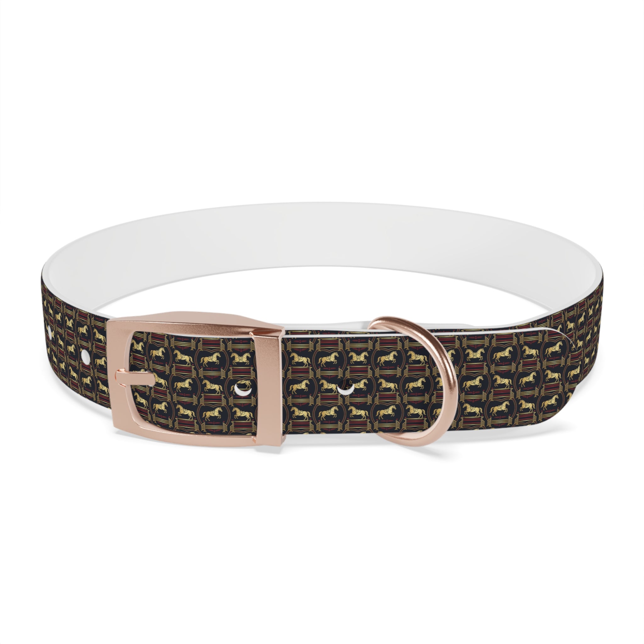 Navy Rich Red and Gold all over Horse Equestrian print dirt and waterproof collar
