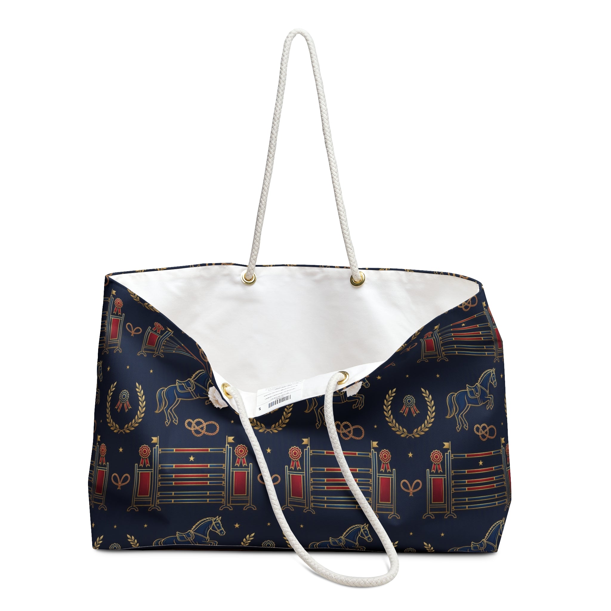 Equestrian Pattern Weekender Bag — Navy Horse & Tackle Travel Tote