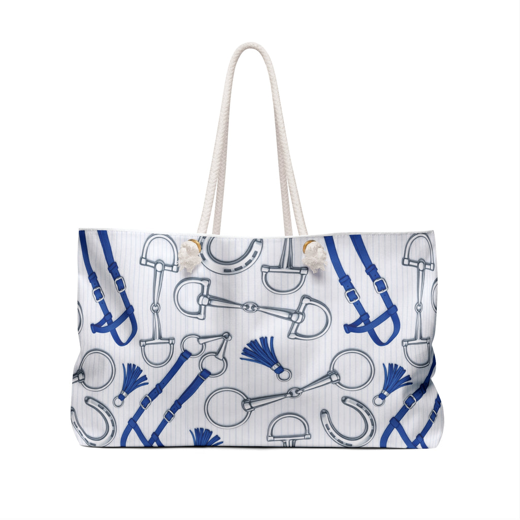 Equestrian Bit Pattern Weekender Bag — Nautical Blue Horse Travel Tote
