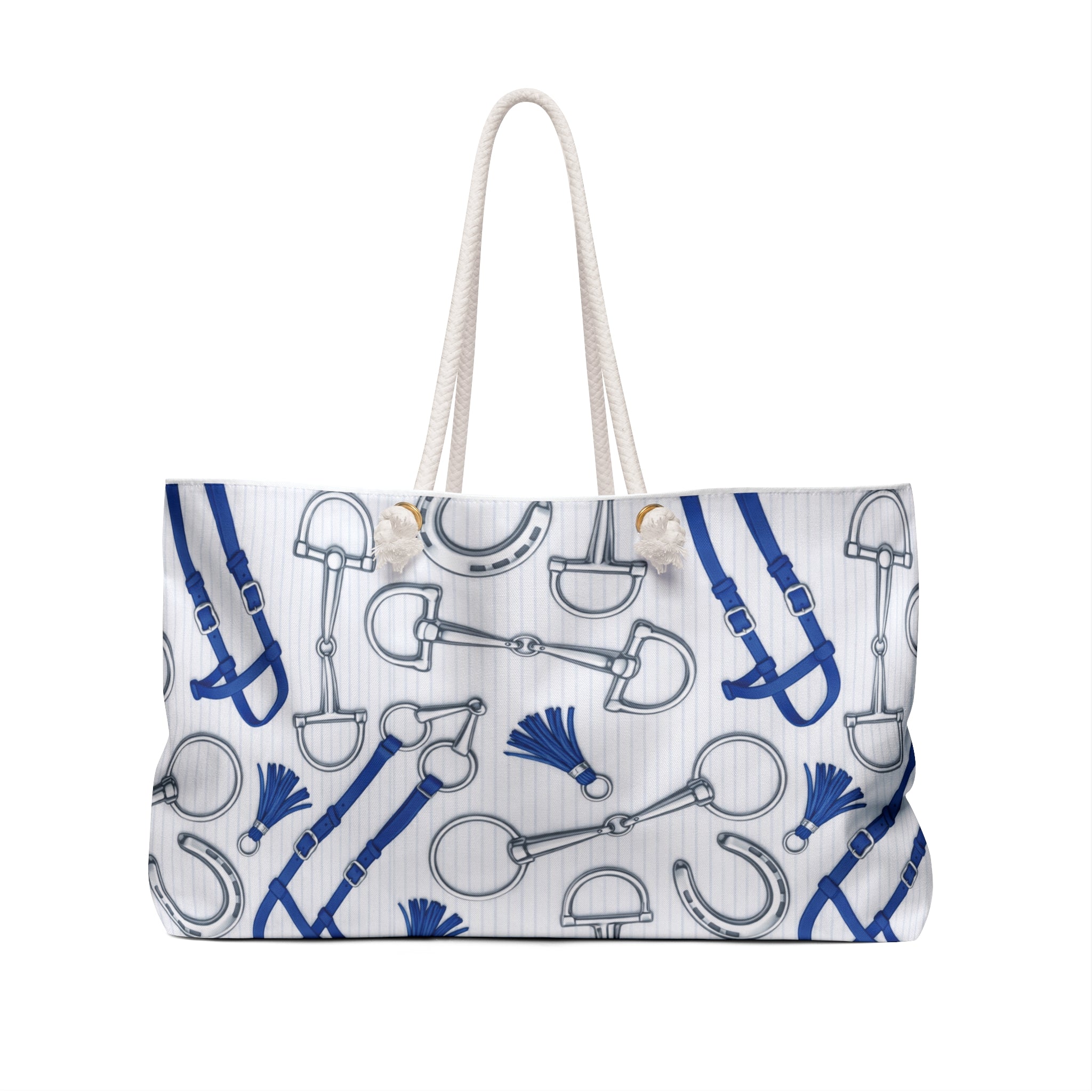 Equestrian Bit Pattern Weekender Bag — Nautical Blue Horse Travel Tote