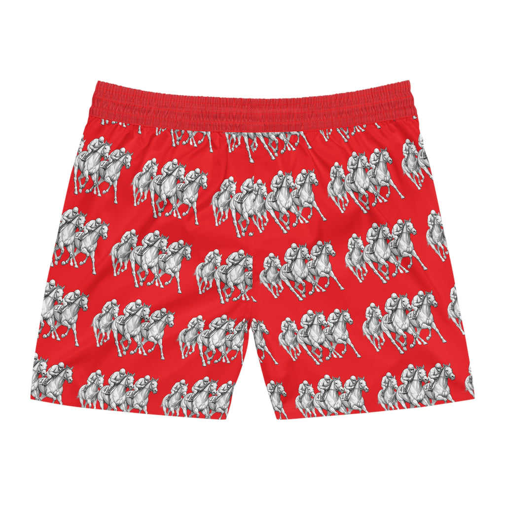 Red horse racing Print Swim Shorts — Men's Mid-Length Beach Trunks