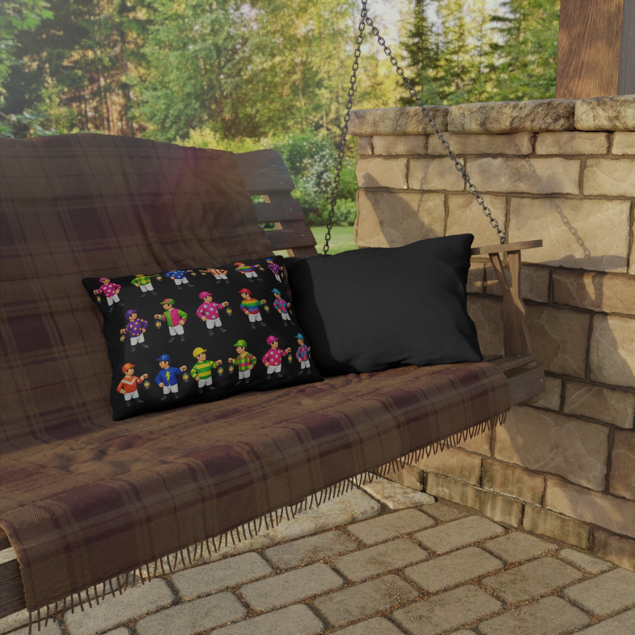 Colorful Comical Lawn Jockey Pattern Outdoor Pillow