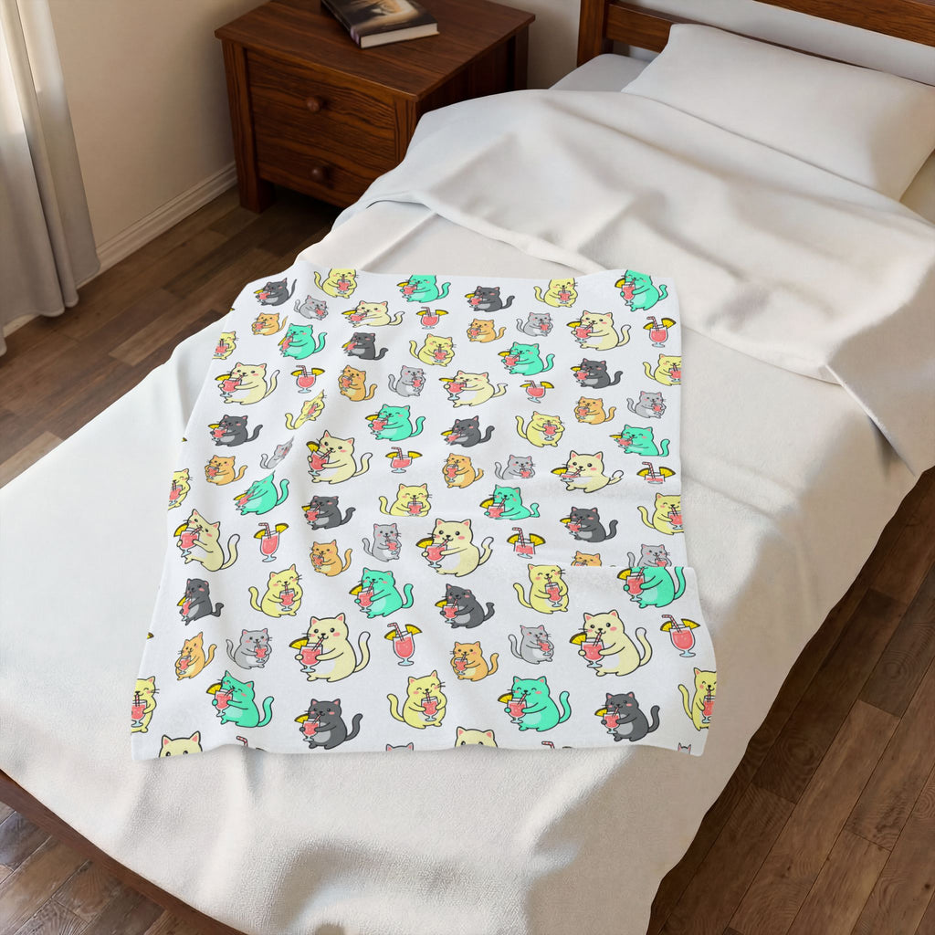 Cocktails and Cats Pattern Velveteen Plush Blanket — Cozy Kitty Throw
