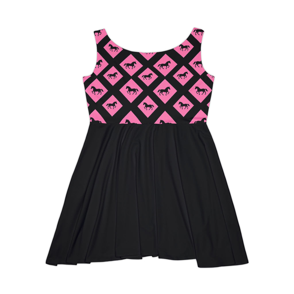 Women's Skater Dress Pink And Black Horse Print