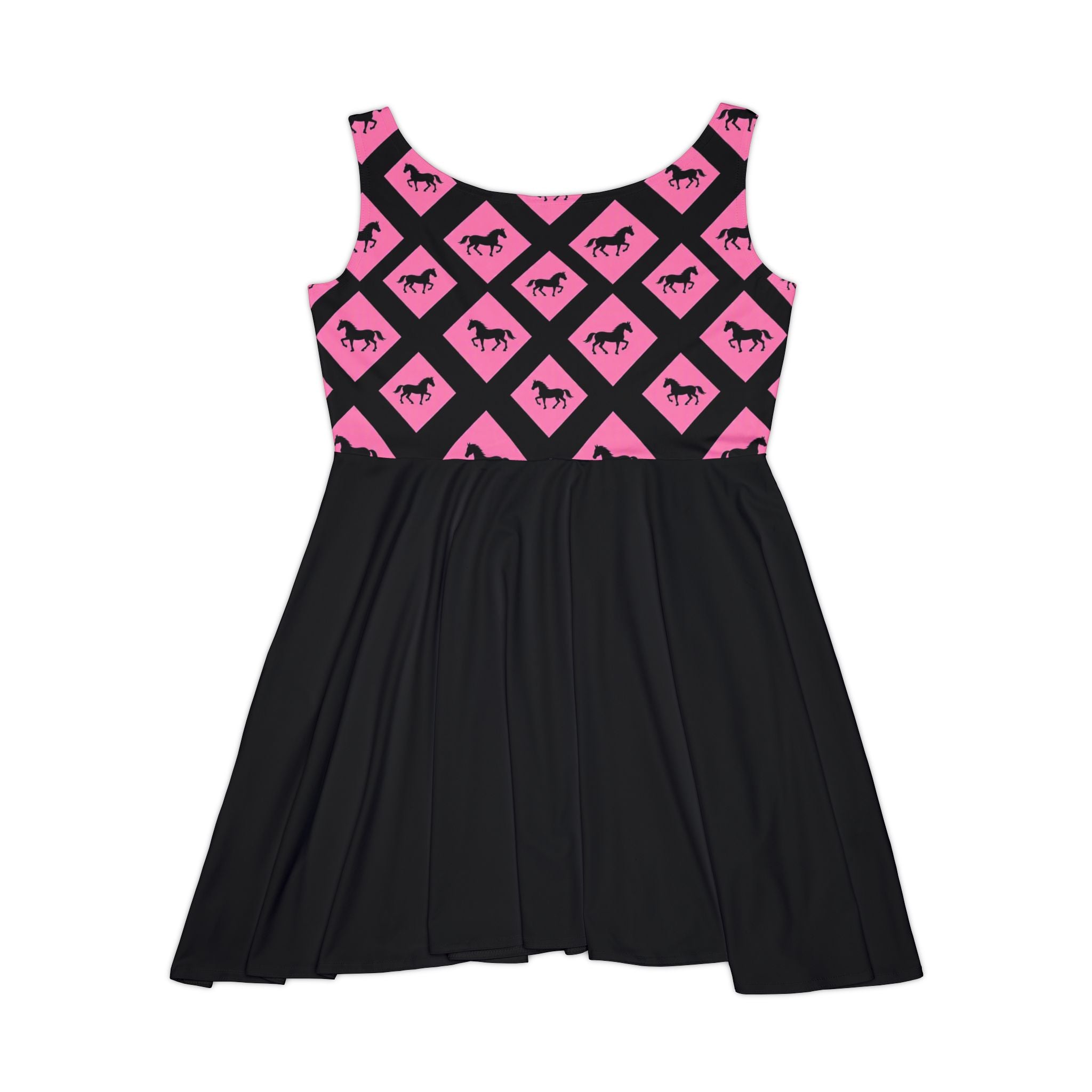 Women's Skater Dress Pink And Black Horse Print