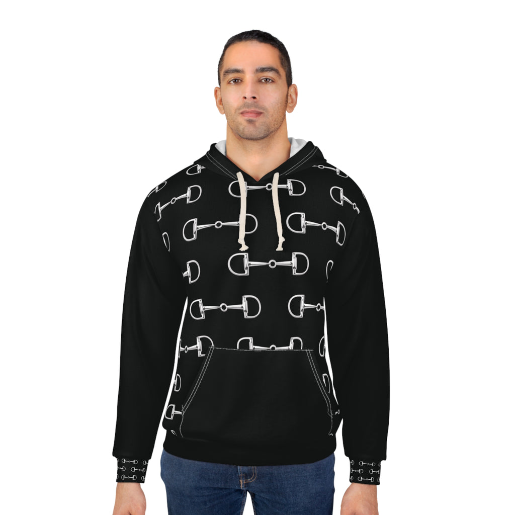 Hoodie — Black Equestrian Bit Pattern Print Hoodie