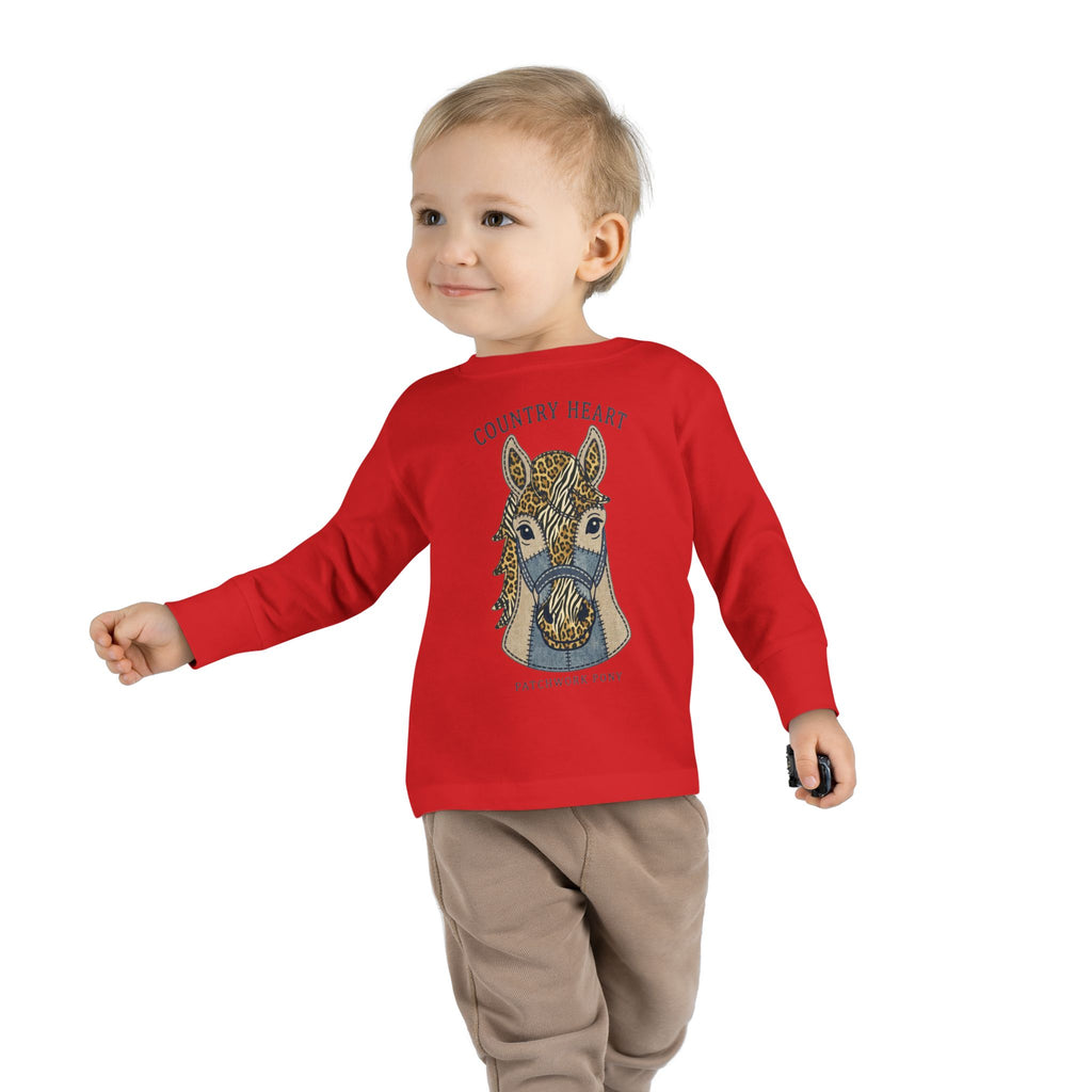 Toddler Long Sleeve Tee — 'Country Heart' Horse Graphic Shirt for Kids