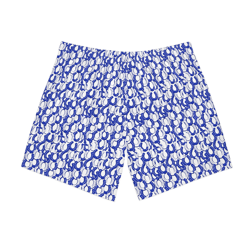 Men's Blue horseshoe Print Beach Shorts — Elastic Swim Trunks