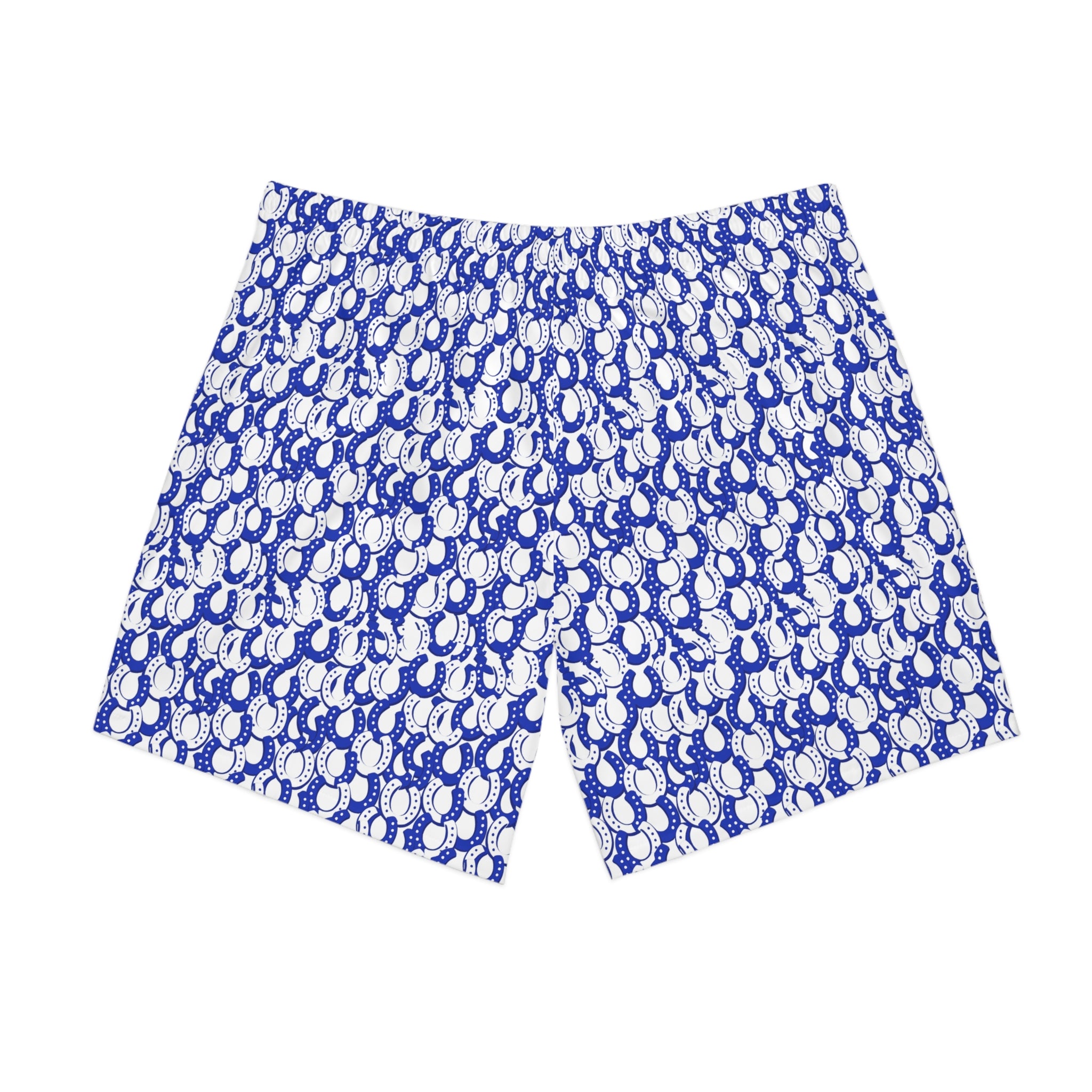 Men's Blue horseshoe Print Beach Shorts — Elastic Swim Trunks