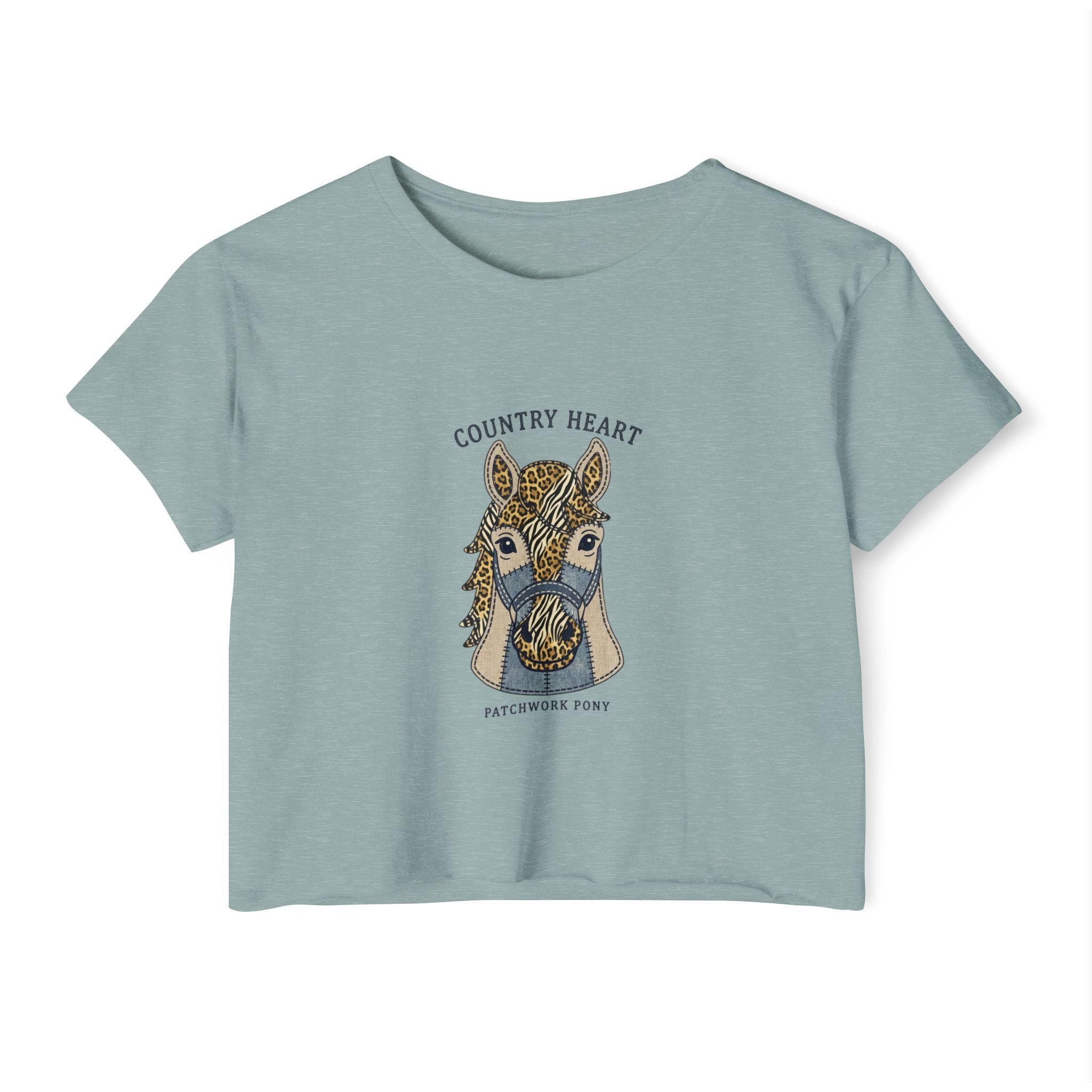 Country Heart Patchwork Pony Crop Top — Women’s Festival Tee