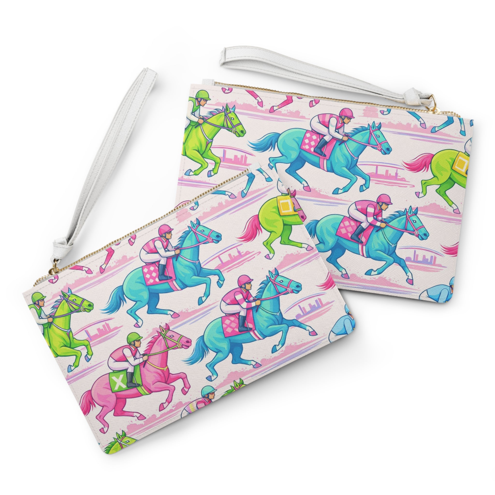 Horse Racing Clutch Bag — Colorful Jockey & Thoroughbred Print Wristlet