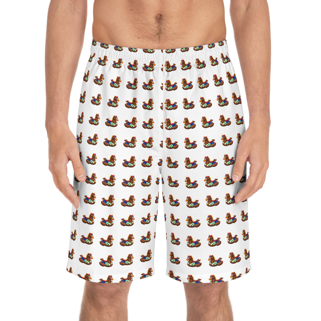 Duck Horse Pattern Men's Board Shorts — Cute Retro Rubber Horse Duck Swim Trunks