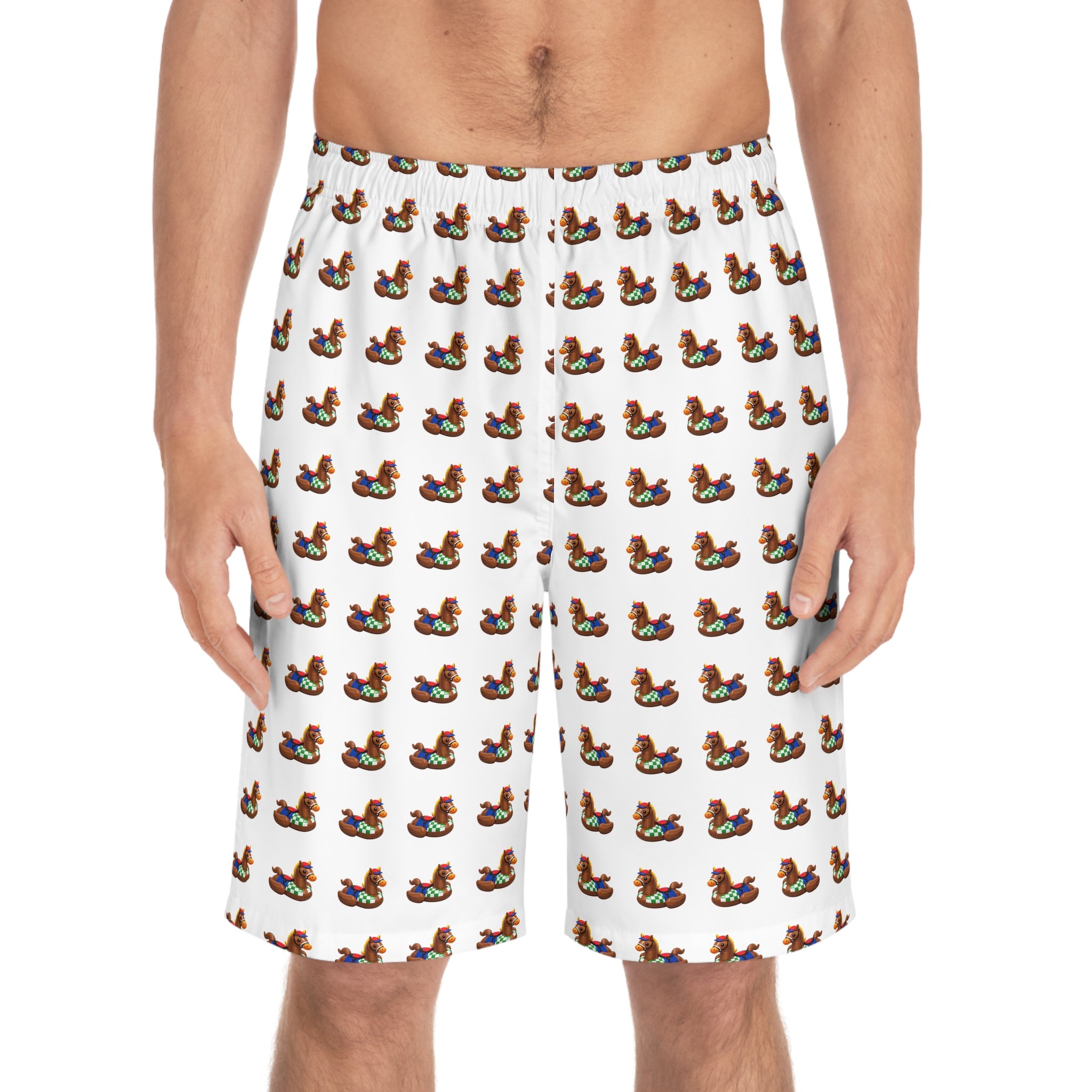 Duck Horse Pattern Men's Board Shorts — Cute Retro Rubber Horse Duck Swim Trunks