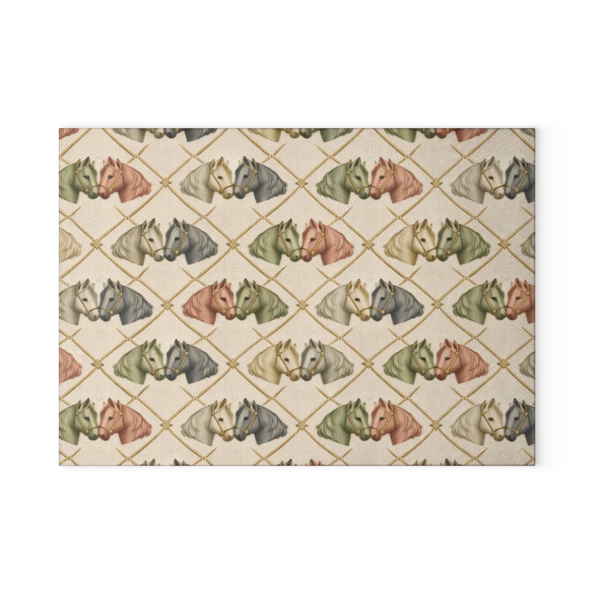 Glass Cutting Board — Diamond grid horses Pattern Soft Rustic Kitchen Decor