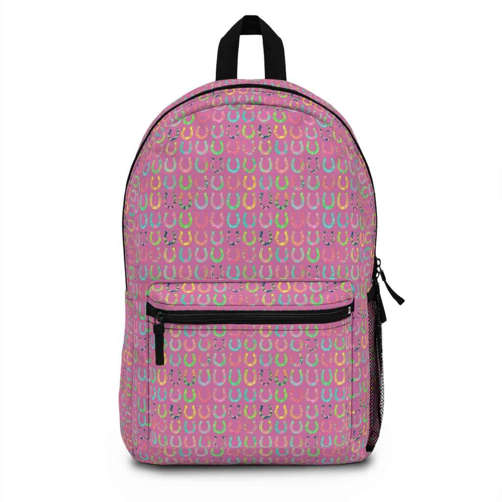 Pink Horseshoe Pattern Backpack — Cute Lucky Charm School Bag