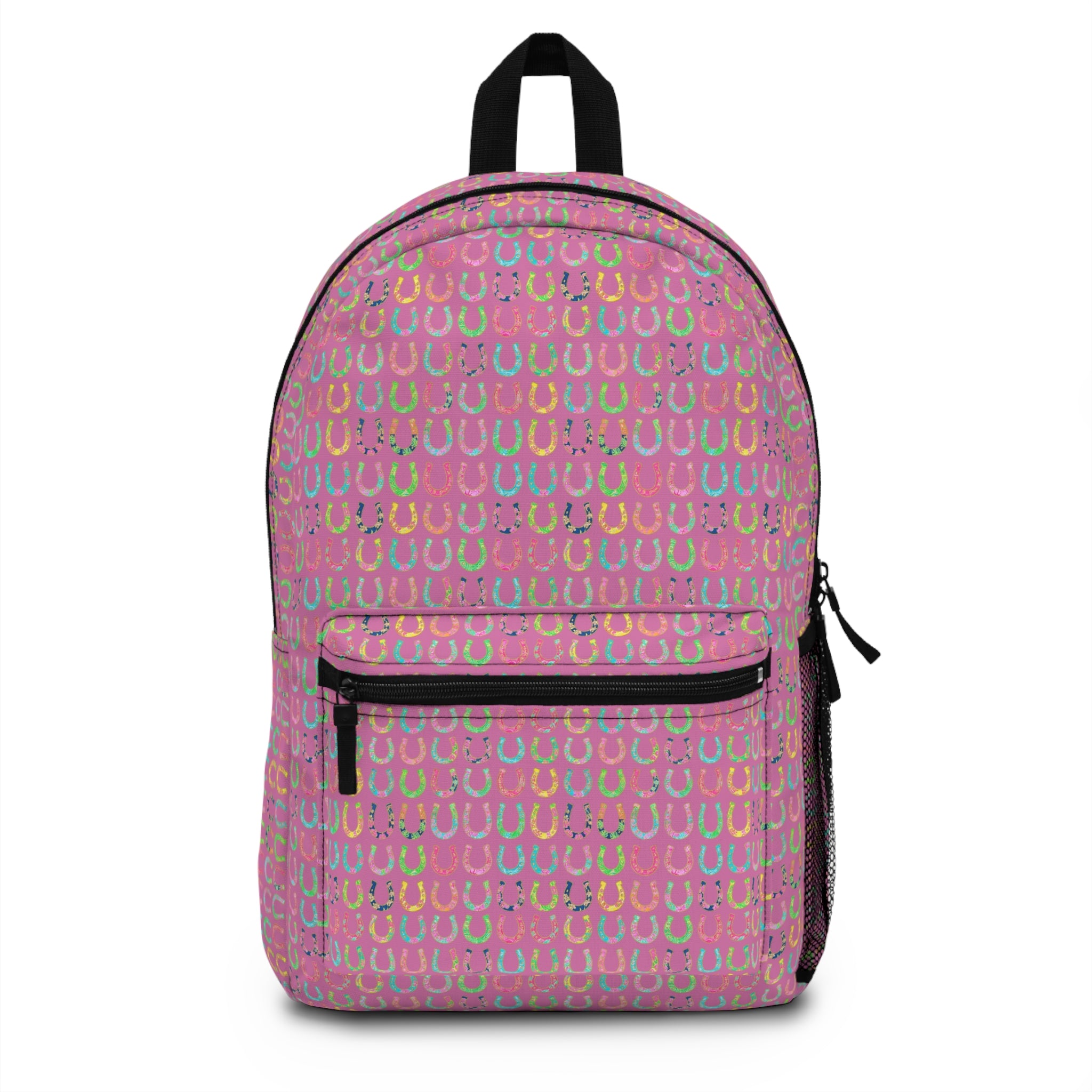 Pink Horseshoe Pattern Backpack — Cute Lucky Charm School Bag