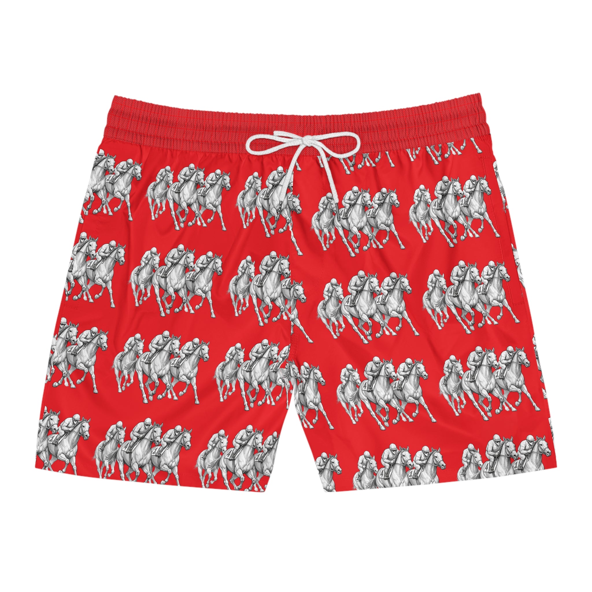 Red horse racing Print Swim Shorts — Men's Mid-Length Beach Trunks