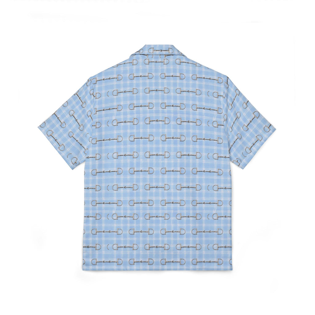 Men's Light Blue Hawaiian Camp Shirt — Horse Bit Pattern Button Down  Shirt