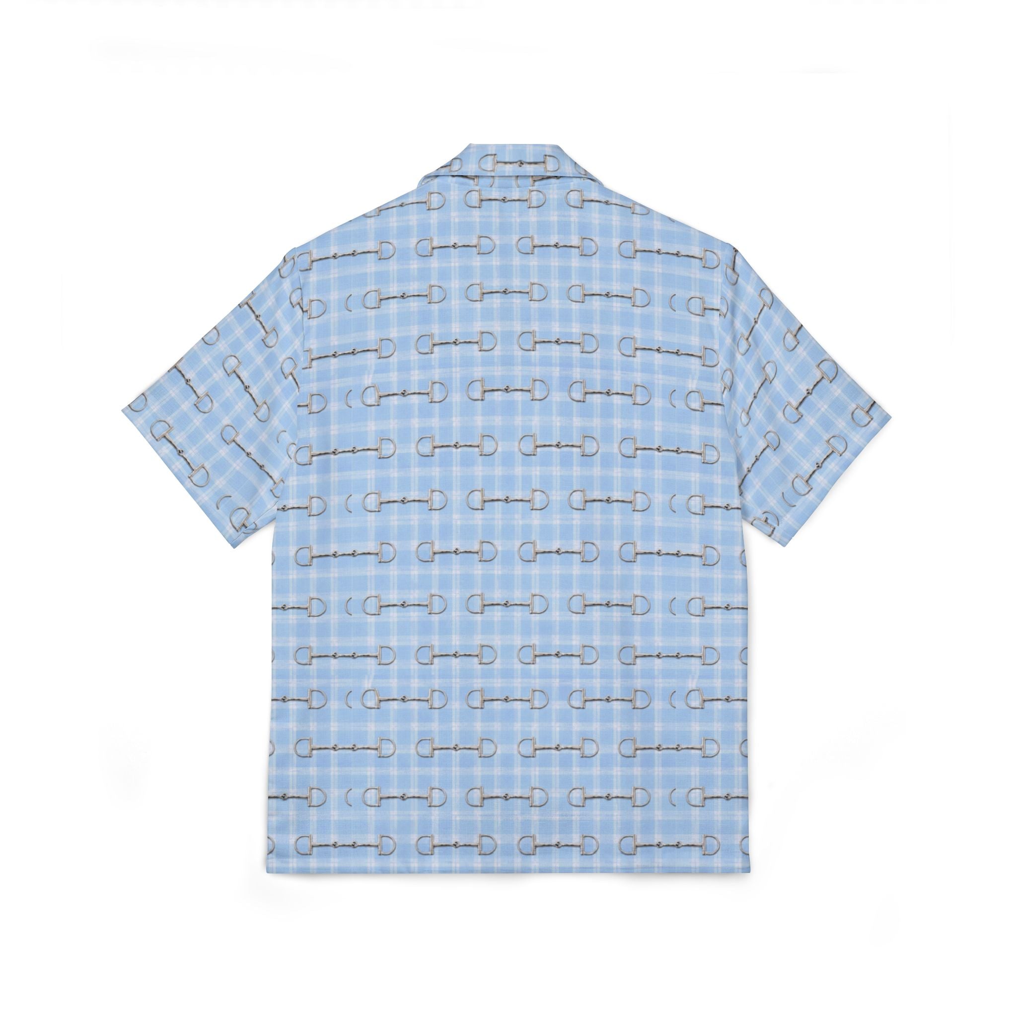 Men's Light Blue Hawaiian Camp Shirt — Horse Bit Pattern Button Down  Shirt