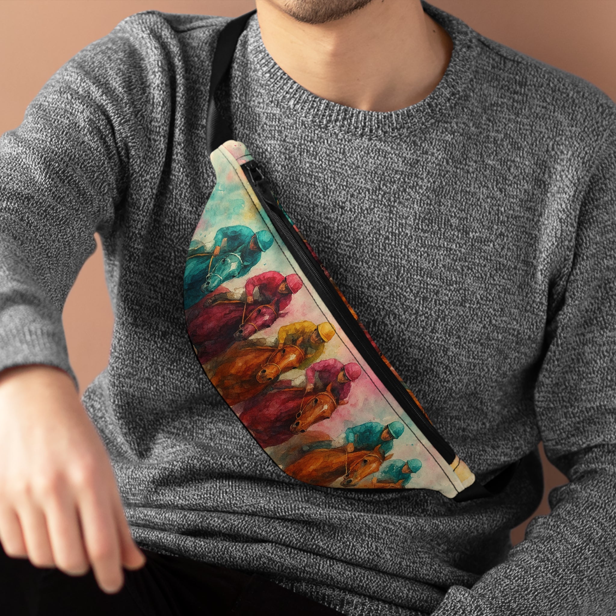 Racing Horses Fanny Pack - Colorful Equestrian Hip Bag