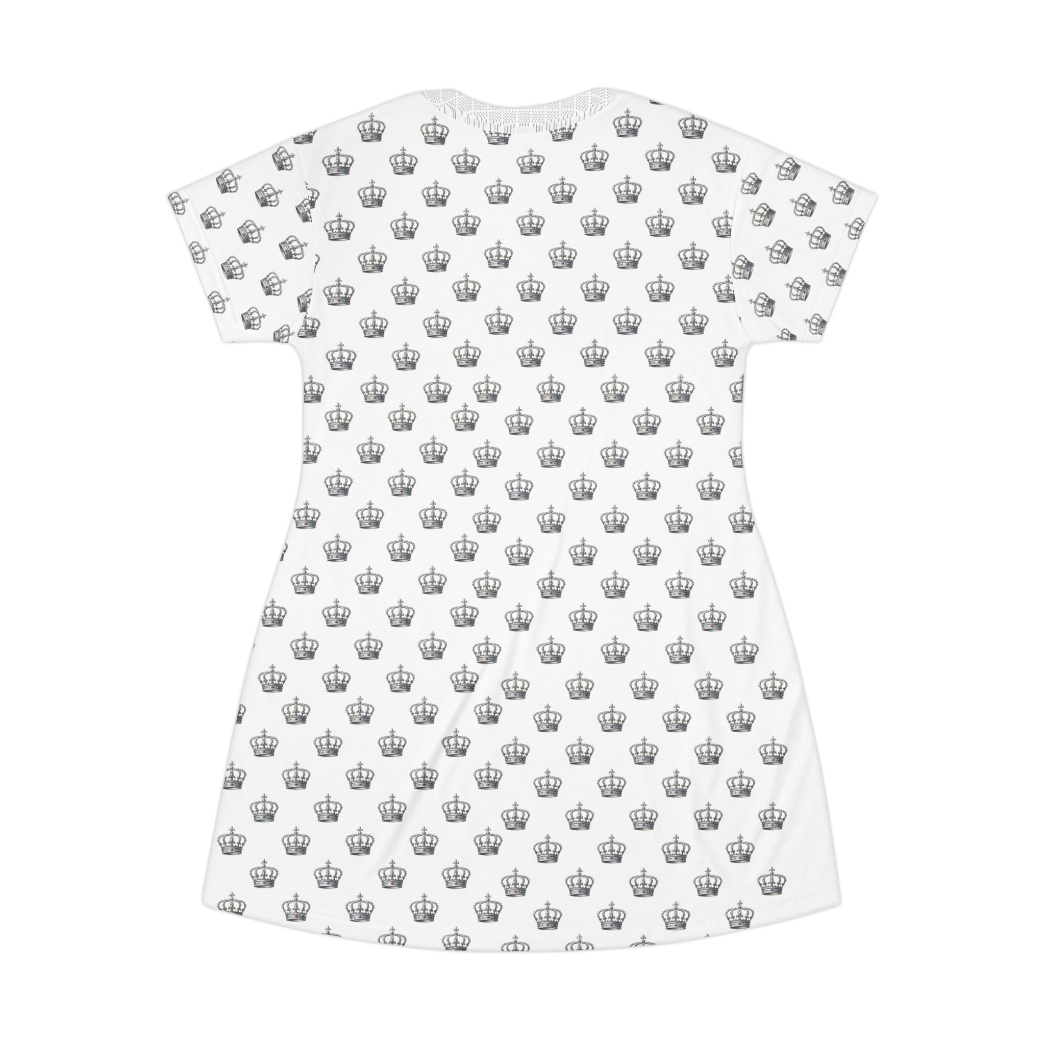 Crown Print T-Shirt Dress — All-Over Patterned Casual Dress