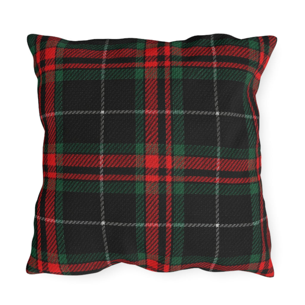 White Horse Plaid Outdoor Pillow  Red and Green Tartan Farmhouse Decor