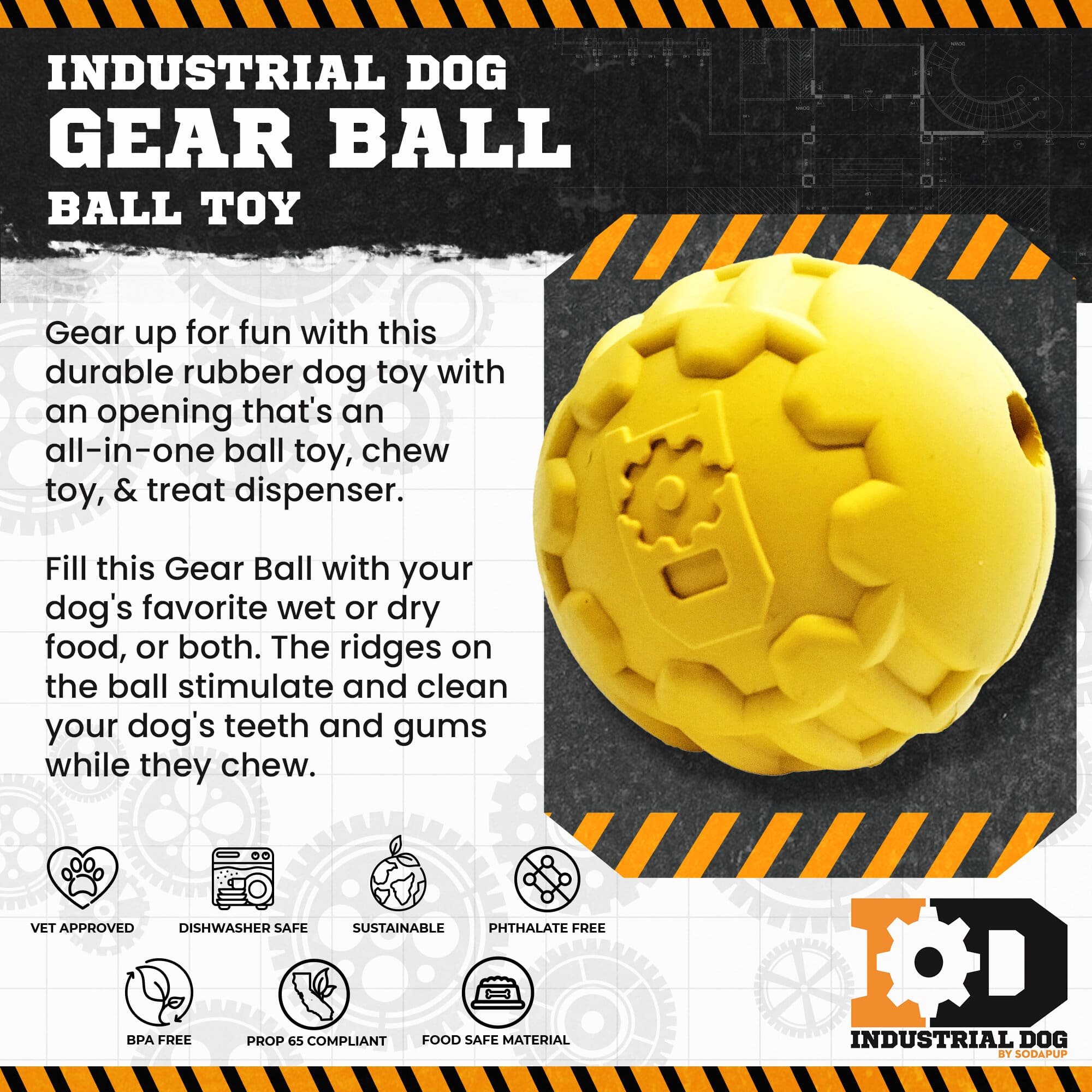 SodaPup Industrial Dog Ball Ultra Durable Rubber Chew Toy For Heavy Chewers USA