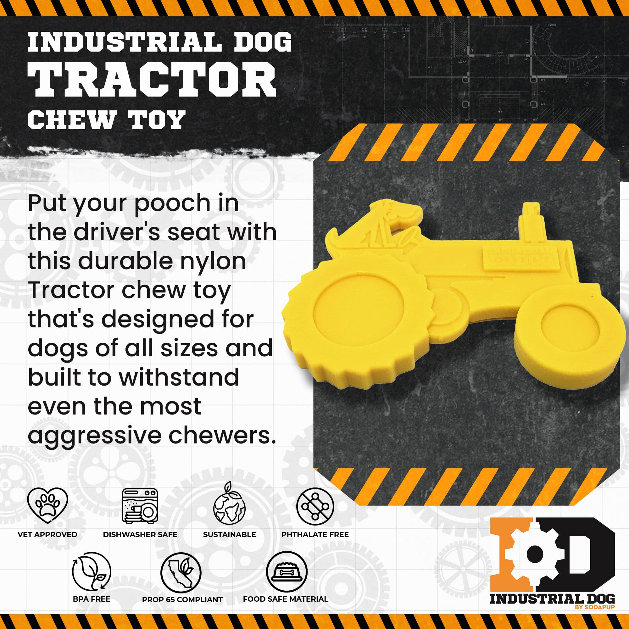 SodaPup Tractor Nylon Dog Toy For Aggressive Chewers United States Made