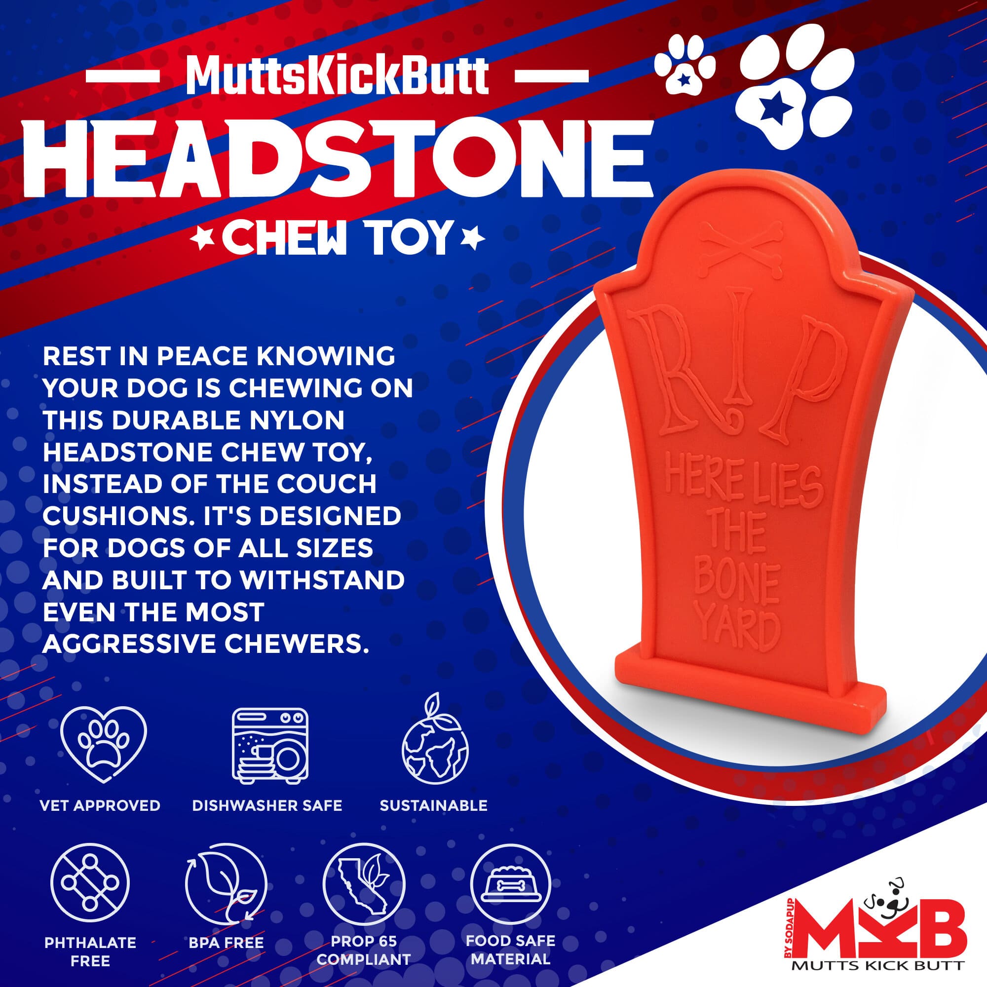 SodaPup Headstone Durable Nylon Dog Chew Toy For Heavy Chewers