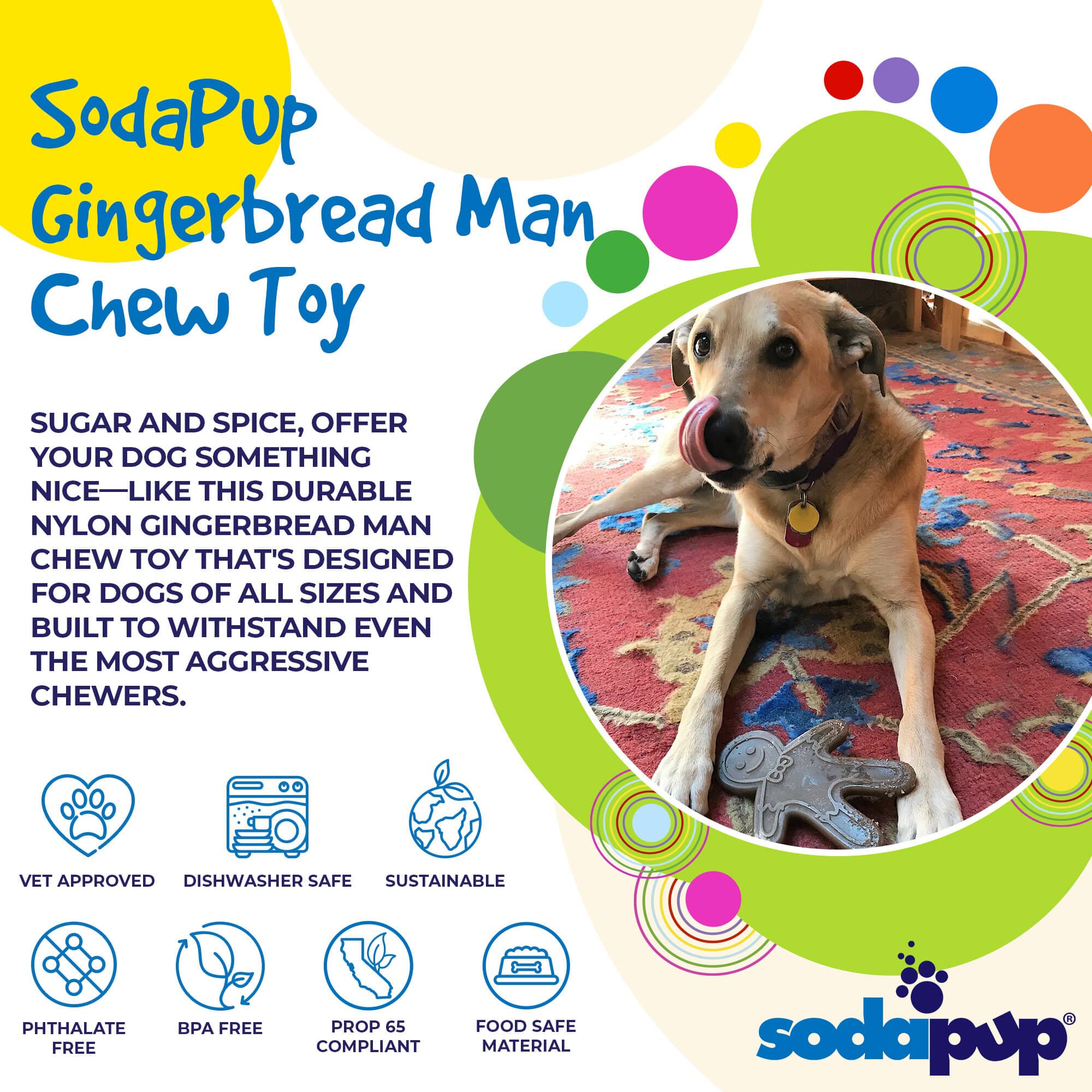 SodaPup Gingerbread Man Nylon Dog Chew Toy for Aggressive Chewers