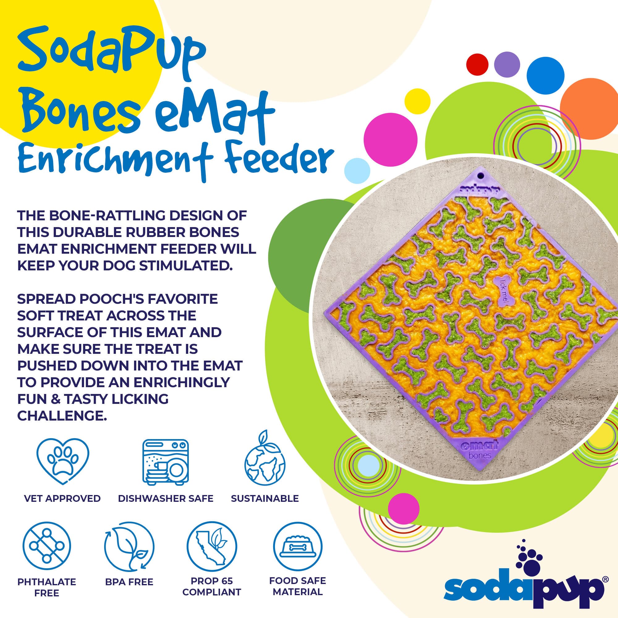 SodaPup Bones eMat Enrichment Lick Mat For Dogs And Cats